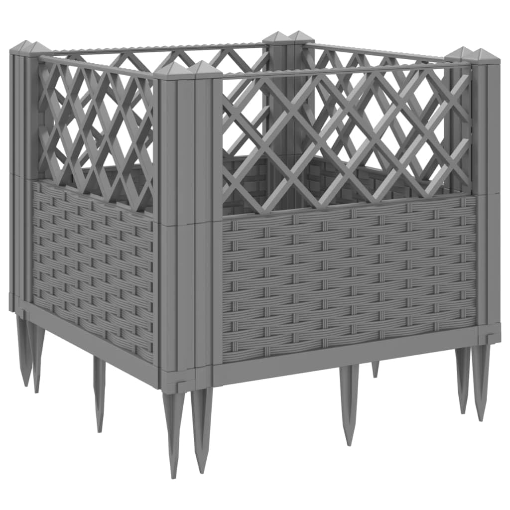 WRJENFSC Light Grey Rattan Effect Raised Garden Bed Planter Box Outdoor Square 17.1 Inch Synthetic Polypropylene Modular Elevated Planter for Vegetables Flowers Herbs