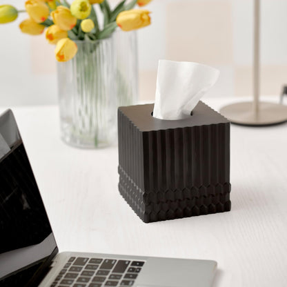 Black Tissue Box Cover Square, Tissue Box Holder for Bathroom Countertop,Vanity, Tabletop, Bedroom Night Stand,Office and Living Room Decorative - Modern Geometric Striped Tissue Paper Dispenser
