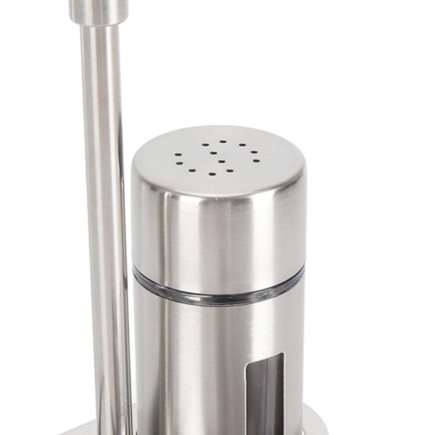 Salt and Pepper Shakers Set with Holder, Stainless Steel Spice Seasoning Bottle with Glass Window, Refillable Salt Pepper Dispenser Containers for Home Kitchen Countertop, BBQ, Bar, RV, Camp (S)