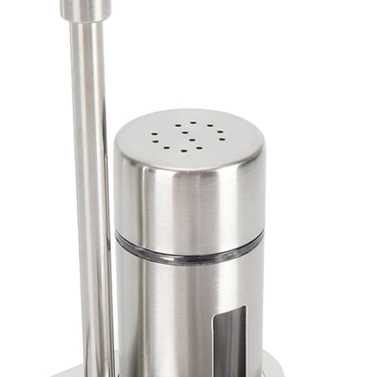 Salt and Pepper Shakers Set with Holder, Stainless Steel Spice Seasoning Bottle with Glass Window, Refillable Salt Pepper Dispenser Containers for Home Kitchen Countertop, BBQ, Bar, RV, Camp (S)
