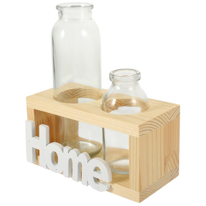 NUOBESTY Hydroponic Glass Plant Vase with Wooden Stand, 2pcs Set Scandinavian Style Glass Terrarium for Home Décor and Desktop Flower Arrangement