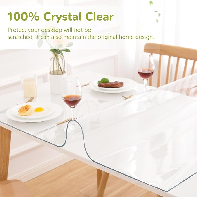 38 x 76 Inch Clear Table Cover Protector, Clear Table Protector for Dining Room Table, 1.5mm Plastic Table Cover, Waterproof Table Pad for Kitchen, Office