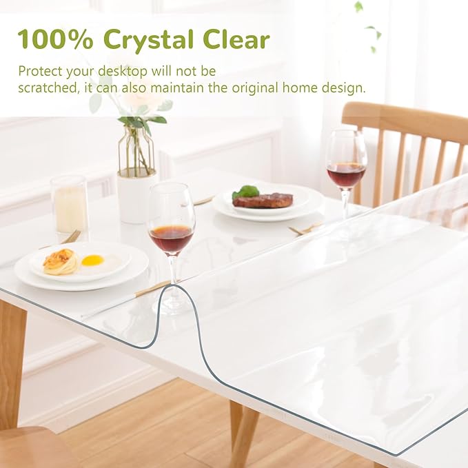 36 x 91 Inch Clear Table Cover Protector, Clear Table Protector for Dining Room Table, 1.5mm Plastic Table Cover, Waterproof Table Pad for Kitchen, Office
