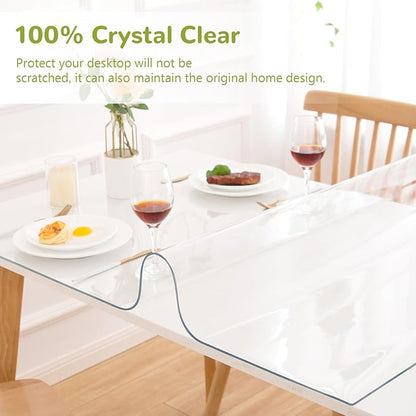 36 x 91 Inch Clear Table Cover Protector, Clear Table Protector for Dining Room Table, 1.5mm Plastic Table Cover, Waterproof Table Pad for Kitchen, Office