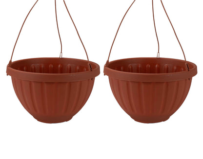 The HC Companies 12 Inch Terra Roma Hanging Planter for Indoor Plants - Round Plant Hanging Basket with Drainage Hole, Clay (Pack of 2)