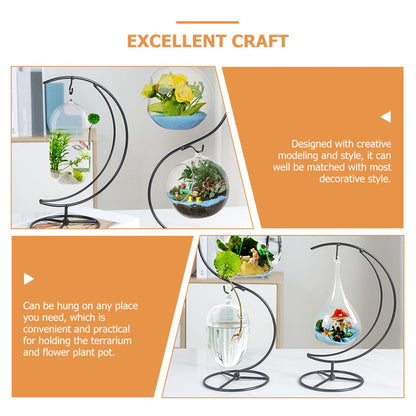 TOBBOMEY Iron Half Moon Plant Stand and Ornament Display Holder, Hanging Terrarium Stand for Home Office Décor, Decorative Pendulum Rack for Glass Pots and Holiday Ornaments