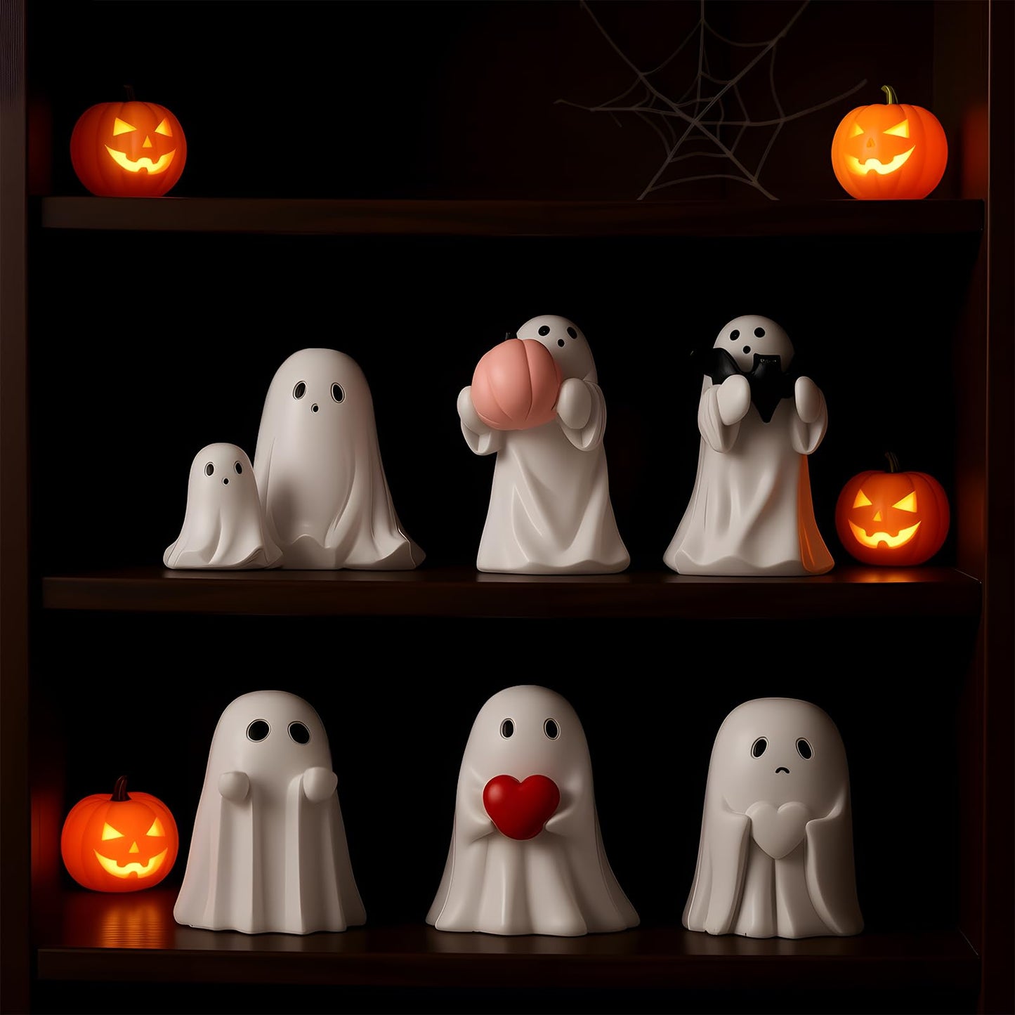 Wesiti 6 Pcs Halloween Ghost Figurine Spooky Resin Ghost Statue Cute Halloween Figurines Decorations Ghosts Figurines Bulk Scary Statue for Gift Props Indoor Home Tabletop Party Decorations, 6 Styles