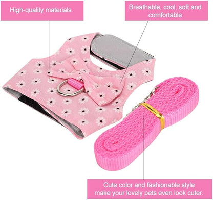 GLOGLOW Small Pet Leash Vest, Soft Fabric Rabbit Harness and Guinea Pig Carrier for Small Pets with Adjustable Straps, Great for Indoor and Outdoor Activities (M)