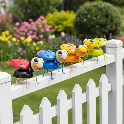 Cruis Cuka Metal Yard Art Garden Decor for Outside Cute Coloful Ladybugs Lawn Patio Ornaments Backyard Decorations Garden Gifts for Mom - Set of 4