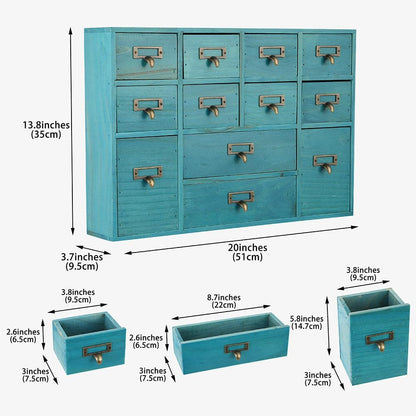 12 Drawers Apothecary Cabinet with Drawers Tabletop Apothecary Drawers Library Card Catalog Cabinet Medicine Cabinets Wood Desk Organizer Wooden Storage Box (Blue)