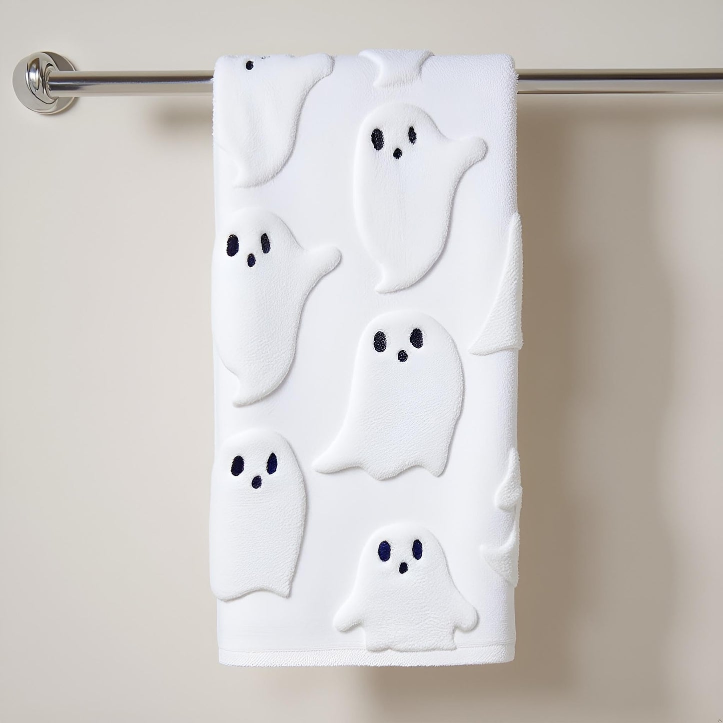 Xkdamai 2 Pack Halloween Hand Towels 100% Cotton Jacquard Ghost Halloween Kitchen Towels White Bathroom Towels Set Seasonal Bathroom Decor (White Ghost, Halloween)