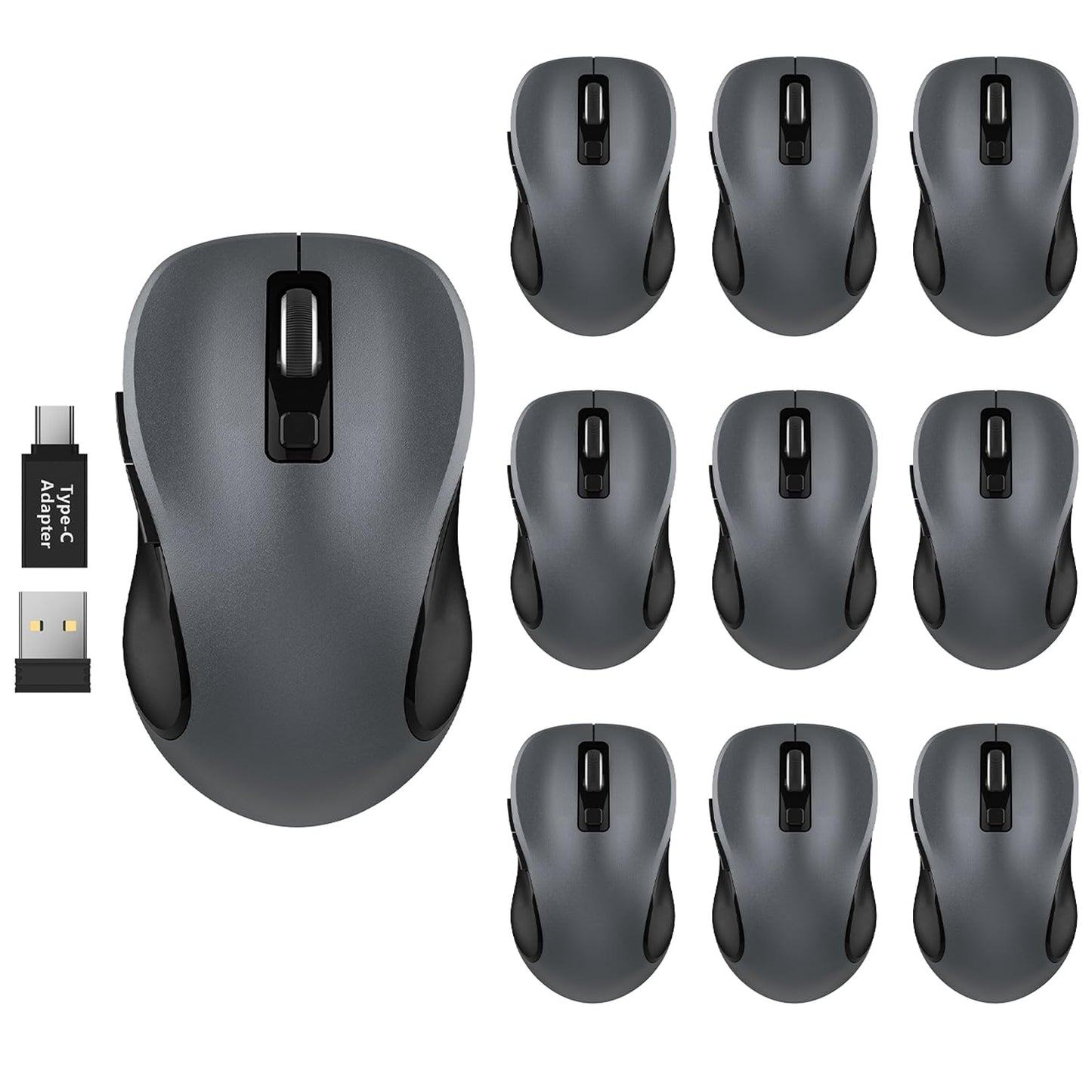 WisFox 2.4G Wireless Mouse for Laptop, Ergonomic Computer Mouse with USB Receiver and 3 Adjustable Levels, 6 Button Wireless Mice for Windows Mac PC Notebook (Grey)
