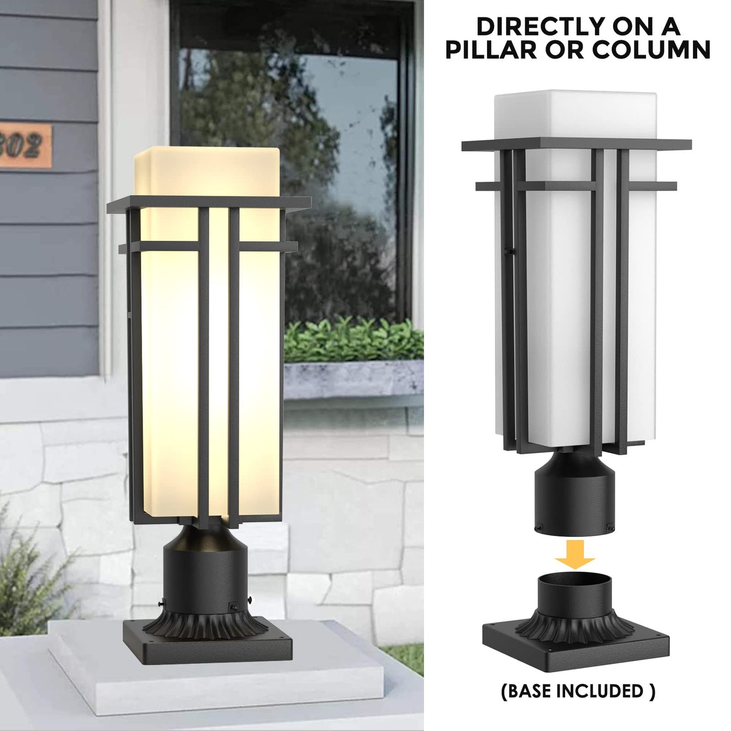 Yoenecea Outdoor Post Light Fixture - Aluminum Lamp Posts Outdoor Lighting, Outdoor Lightpost Lantern with 3-Inch Pier Mount Base Outside Pole Lighting for Porch Garnden (17.3''H, 1 pc)