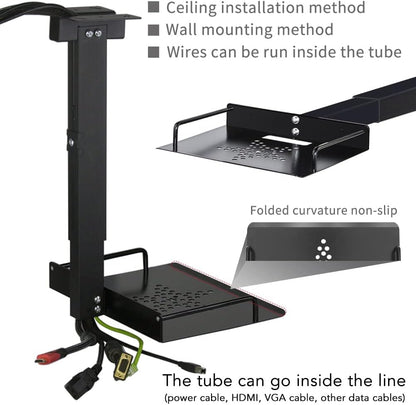 Drsn Universal Ceiling Mount with Tray, 11.4-22 inches Adjustable, No Hole Installation, Aluminum Alloy, in-Tube Cable Routing, Universal Ceiling Mount for Projector/Camera, Wall/Ceiling