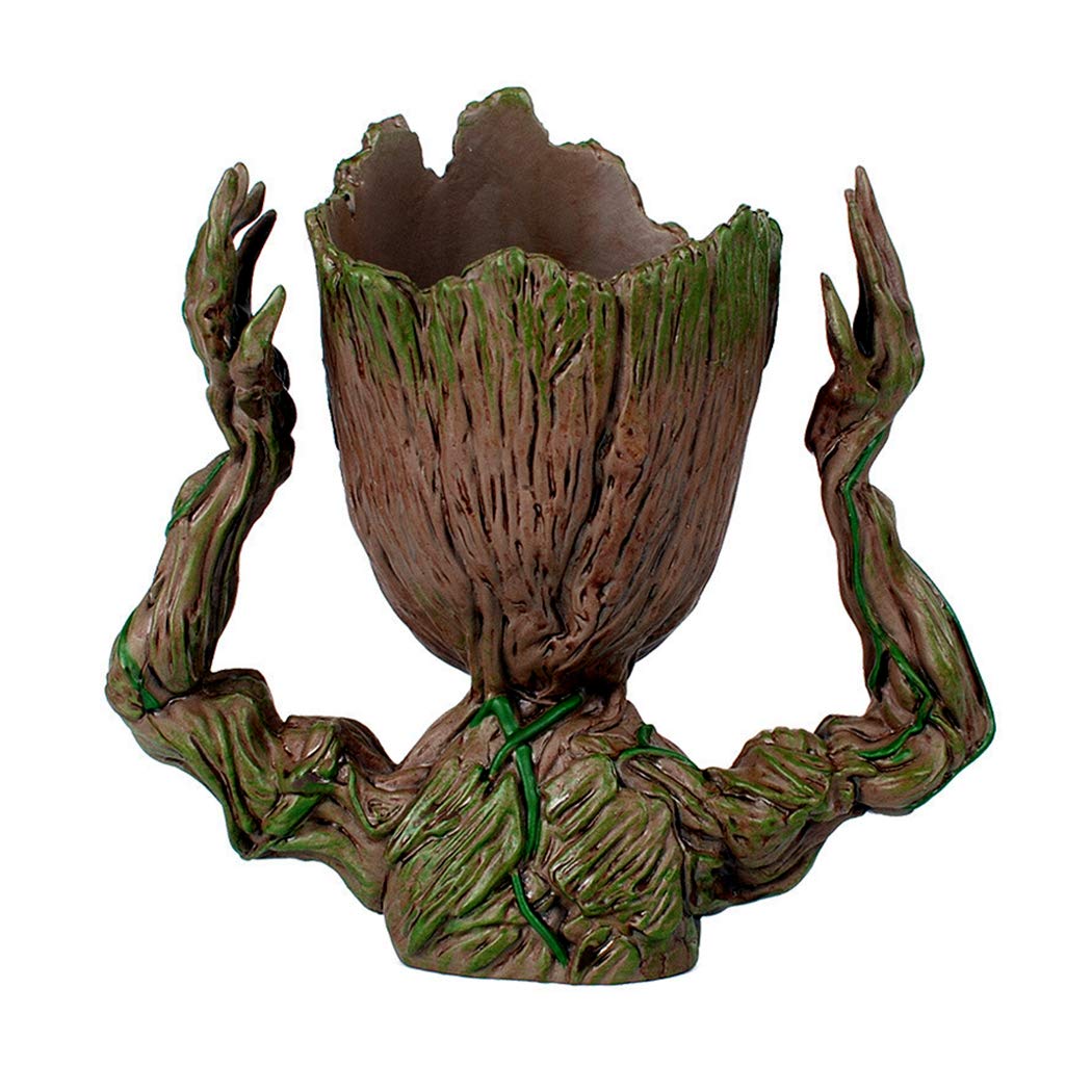 WT WINGTENG 6" Cute Baby Groot Planter Pot, Smile Face Planters Head for Indoor Plant or Funny Pen Holder Flower Pot with Drainage Hole for a Tiny Succulents Plants Home Office Decor Gift Idea
