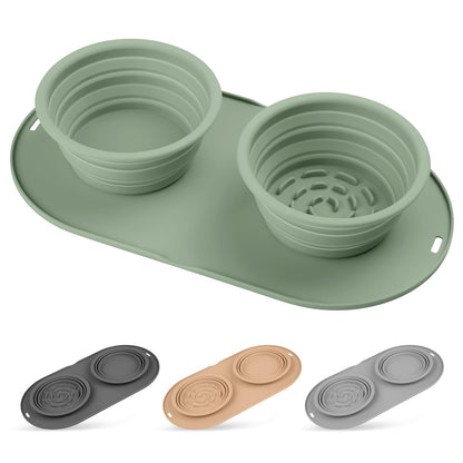 Puppy Dog Bowl,Travel Bowls Dog Food Bowls&Dog Water Bowls,No Spills,Collapsible Double Bowl,Suitable for Small and Medium Sized Dogs(Dark Grey)