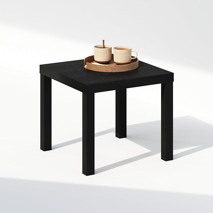 Furinno Classic Coffee Table, Square Modern Center Table with Triple Thick Tabletop, Simple Side Table with 4 Legs, for Living Room, Bedroom, Home Office, Black