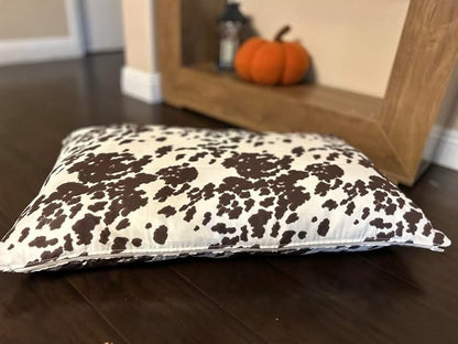 Natural Cotton Canvas Dog Bed – Raw Cotton Filled Pet Cushion Insert, Breathable Eco-Friendly Dog Mattress, Durable Washable Cover with Zipper (Cow Print Brown White, Small 36"x22"x3")