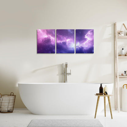 Feelyou Purple Galaxy 3 Piece Canvas Wall Art for Living Room Bedroom 3D Printed Space Wall Art for Home Decor Dreamy Nebula Office Decor Artwork Outer Space Picture Painting Posters