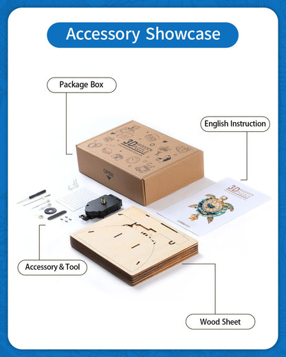 Rnfinewow 3D Puzzles for Adults, 3D Puzzle Sea Turtle Clock Kit (with Pendulum), Wooden Puzzle for Adults Home Wall Decor Clock Christmas Day Puzzle Gifts for Women Men