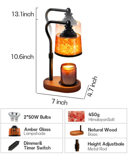CaHomet 3-in-1 Candle Warmer Lamp with Timer Dimmable, Himalayan Salt Lamp & Passive Diffuser, Gifts for Women, House Warming Gifts, Wax Melt Warmer for Jar Candles (2 Bulbs)