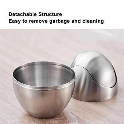 Tyenaza Mini Trash Can, Egg-Shaped Stainless Steel Countertop Garbage Bin, Mini Desk Can with Swing Lid for Office Desk, Coffee Table, Vanity Tabletop, Bedroom