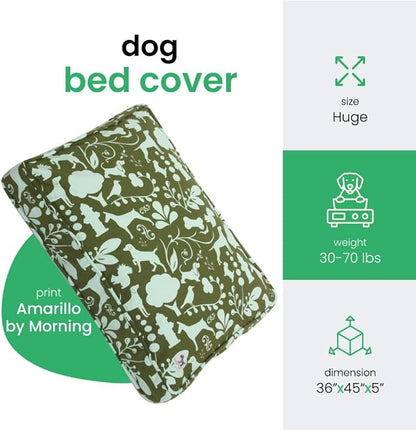 Molly Mutt Huge Dog Bed Cover, Amarillo by Morning, Olive Green & Light Blue 36"x45"x5"