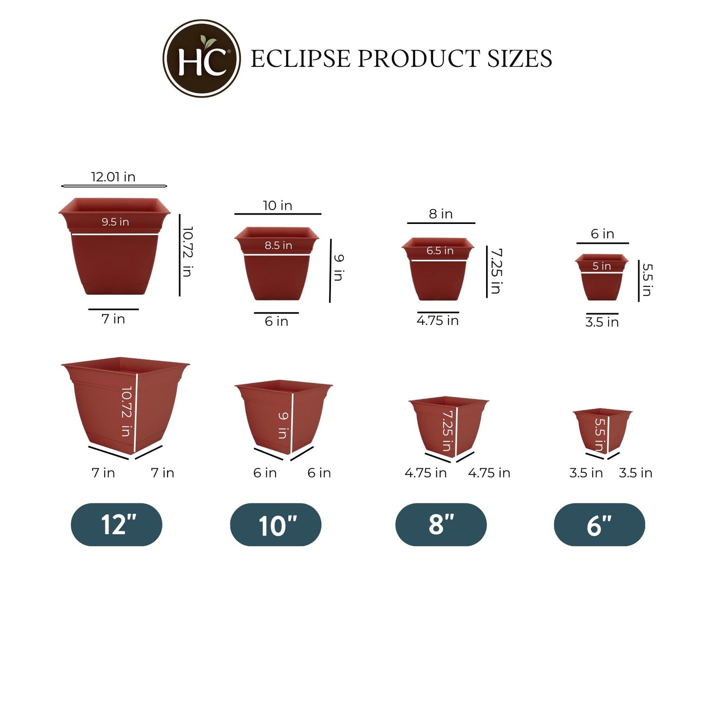 The HC Companies 10 Inch Eclipse Square Planter with Saucer – Indoor Outdoor Plant Pot for Flowers Vegetables Herbs, Clay