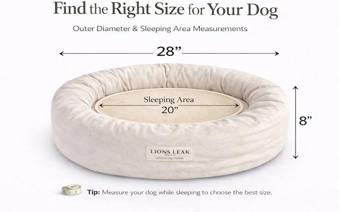 Round Dog Bed – Natural Canvas, Removable Washable Cover, Raw Cotton or Latex Fill, Hypoallergenic Non-Toxic, Made in USA (Natural, Medium, Firm Support – Raw Cotton)