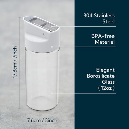 KITCHENDAO Glass Salad Dressing Shaker Bottle with Fresh-Keeping Lock Mechanism, Drip-free Spout, 12 oz Homemade Oil and Vinegar Salad Dressing Container Mixer Dispenser, Dishwasher Safe