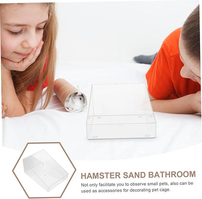Hamster Sand Bath Box Semi-Closed Acrylic Tub for Dwarf Hamsters Chinchillas and Gerbils Dust Bath Container Cleaning Scoop Easy to Clean