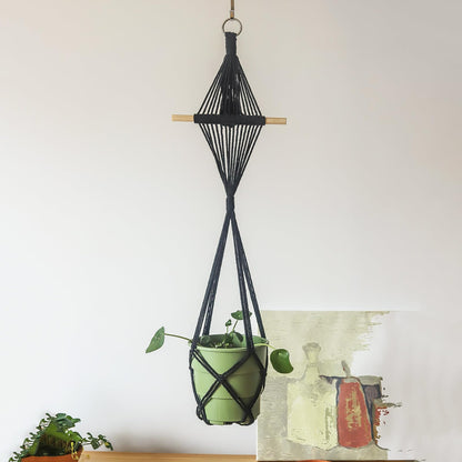 XINBOR 4 Pack Macrame Plant Hangers Indoor Up to 10 inch Pot, Boho Hanging Planters, Plant Holder with 8Pcs Stainless Steel Hooks(4Pcs Black Hanger)