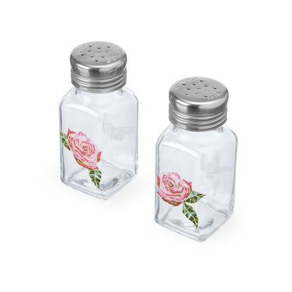 Dolly Parton Glass Salt and Pepper Shakers with Mosaic Rose Design, Easy to Fill, Set of 2, 3 Ounce