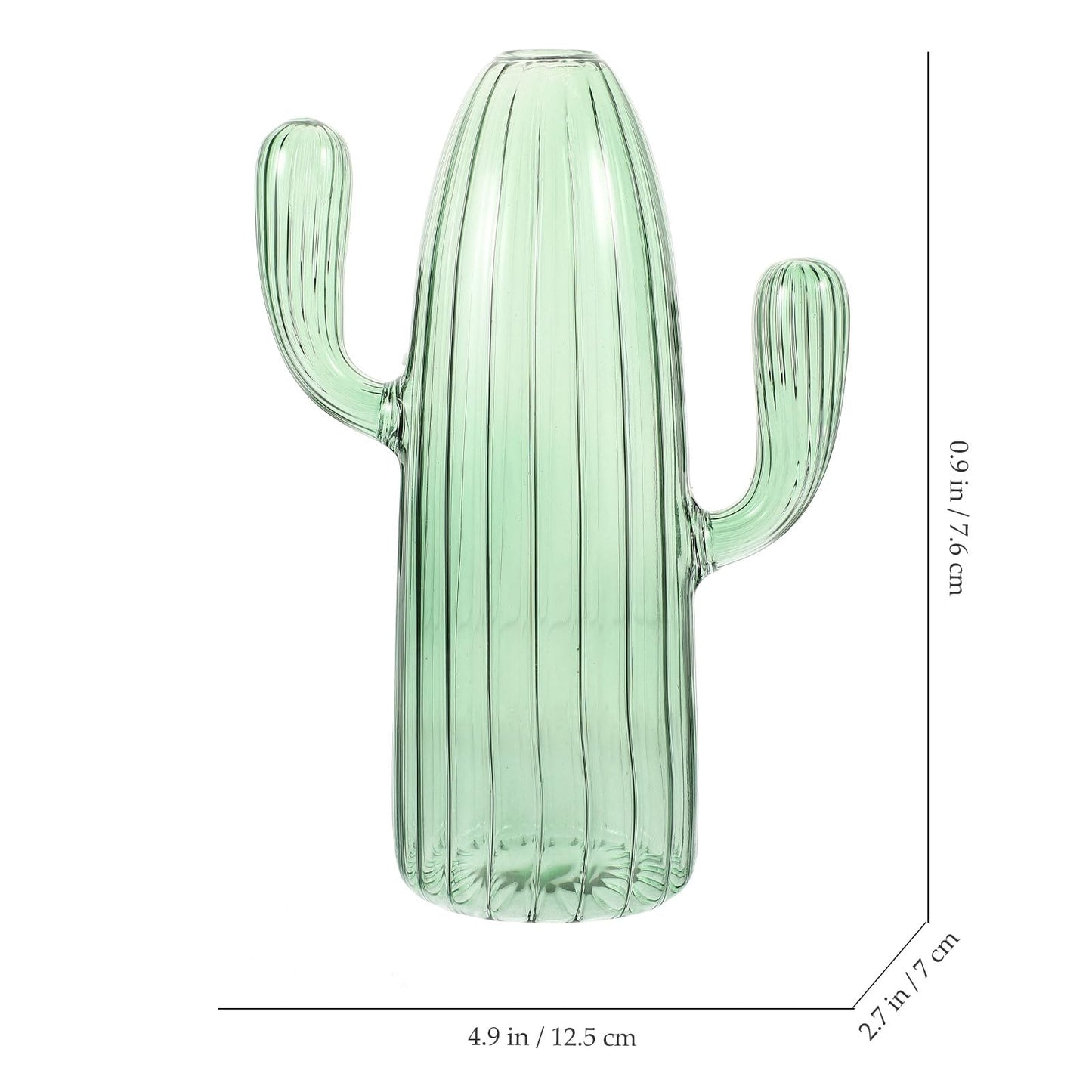 Beavorty Cactus Shaped Glass Hydroponic Plant Vase Green Decorative Terrarium Jar for Home Office Table Centerpiece