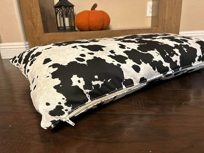 Natural Cotton Canvas Dog Bed – Raw Cotton Filled Pet Cushion Insert, Breathable Eco-Friendly Dog Mattress, Durable Washable Cover with Zipper (Cow Print Black White, Medium 42"x29"x4")