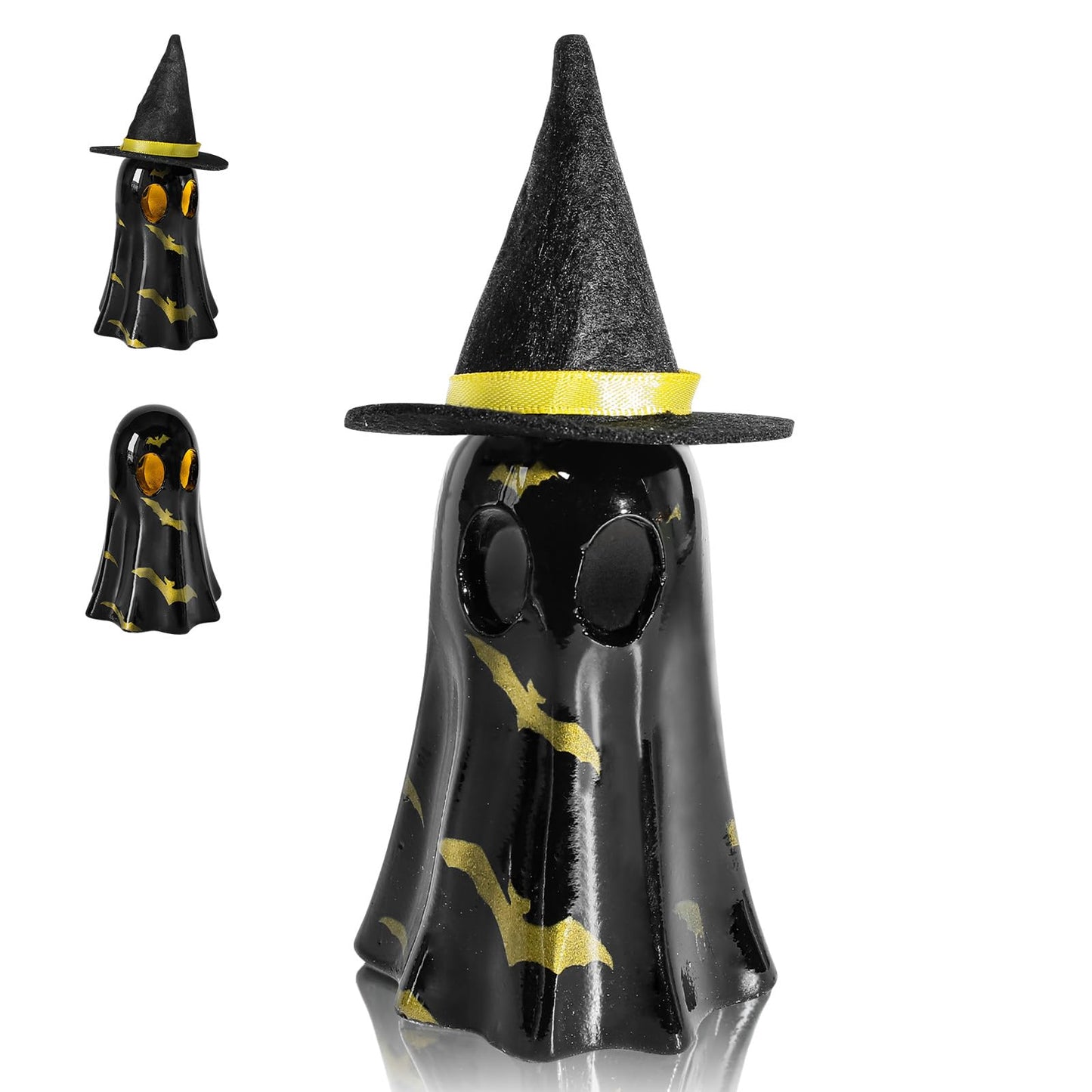 Cute Ghost Wearing a Hat for Halloween Decor Indoor, 3D Resin Night Light, Simple Pottery Barn Halloween Decor for Party Bedroom Study Room Funny Gifts Indoor 3D LED Nightlight Figurine (Black)