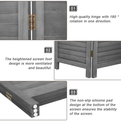 3 Panel Wood Room Divider 5.7 Ft Tall Privacy Wall Divider 67.7" x 16.9" Each Panel Folding Wood Screen for Home Office Bedroom Restaurant （Gray）