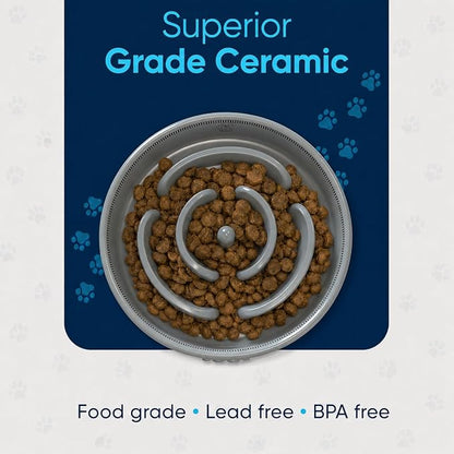 Slow Feeder Dog Bowls – 1.5-Cup Ceramic Dog Bowl Slow Feeder – Microwaveable Dog Slow Feeder for Small and Medium Dogs – Lead and BPA-Free Ceramic Pet Bowl – Pet Feeder for Fast Eaters