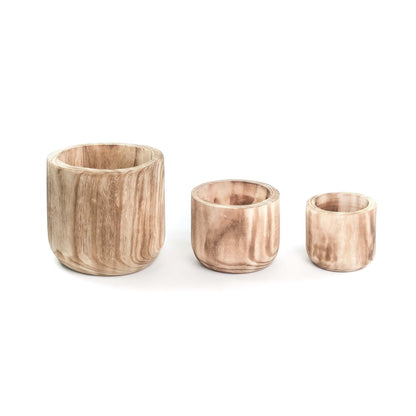 CYS EXCEL 8.25'' Burnt Finish Cylinder Planter Lightweight Natural Wood Cachepot for Indoor Plants, Succulents, Herbs, Home & Office Decor
