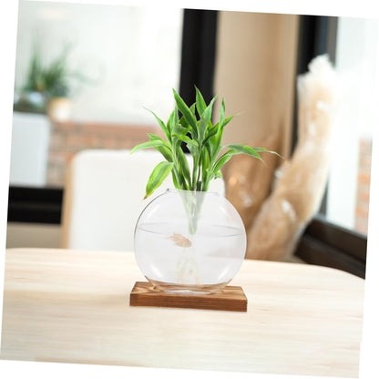 Toyvian Transparent Hydroponic Propagation Vase with Wooden Base Soil Glass Planter for Indoor Plants Terrarium Jar for Root Observation Versatile Decorative Hydroponic Station for Home