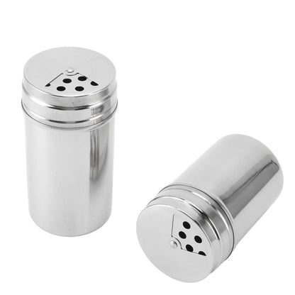 OEBUAFI 2 Piece Seasoning Shakers, 304 Stainless Steel Salt and Peppers Shakers with Mesh Sieve for Salt Peppers Sugar, Seasoning Dispenser Container with Adjustable Pour Holes (Type 3)