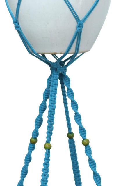 Macrame Plant Hanger & Holder, Hanging Planter 4 Legs Double Deck for 8 inch to 10 inch Two Pots Indoor Outdoor Hanging Planter Cotton Rope 67 Inch with Metal Ring (Cotton-Turquoise)
