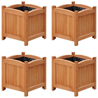 Coespram 4-Pack 12x12x12 in Rustic Brown Square Wooden Planters Solid Pine Raised Bed Set for Garden Patio Balcony, Varnished Outdoor Flower Box for Herbs Succulents