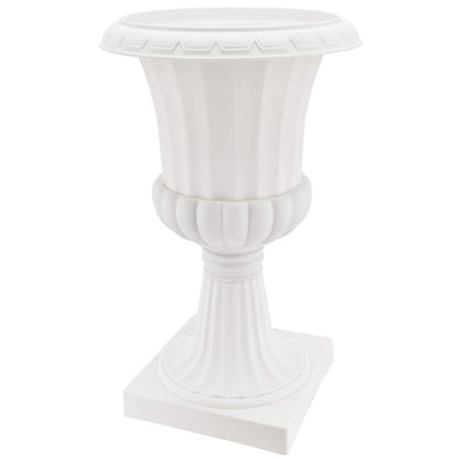 Arcadia Garden Products Plastic Garden Pedestal Urn, Set of 2 Classic Decorative Garden Pot Planter for Indoor and Outdoor Plants, 10” x 17”, White