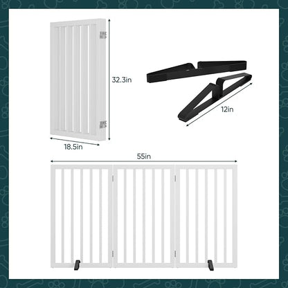 Semiocthome Freestanding Dog Gate 32" Tall, 3-Panel Foldable Dog Gates for Doorways Stairs House, Pet Gate Indoor with 2 Metal Stands, White