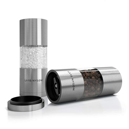 LARS NYSØM Salt and Pepper Grinder Set, Manual Salt and Pepper Mills with Adjustable Ceramic Grinder, Design Spice Shaker Set (Stainless Steel)
