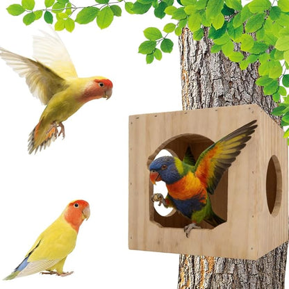 DQITJ Bird Cage House Nesting Box Wooden Breeding Nest for Small Bird Parrot Budgie Conure Lovebird Finch Parakeet Cockatiel