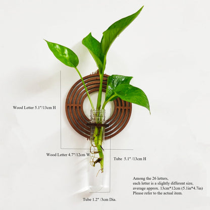 Home Letter Wall Propagation Planters Test Tubes Wall Decor for Hanging Plants Clear Water Plant Vase Brown Wood Water Propagation Station 4 Pack