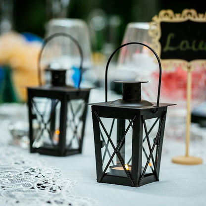 2 Pcs Tealight Lanterns Hanging Candle Holder, Metal Mini Decorative Led Tea Light Candleholder Decoration for Birthday Parties Wedding Centerpiece Relaxing Spa Setting (Black, 2 Pcs)