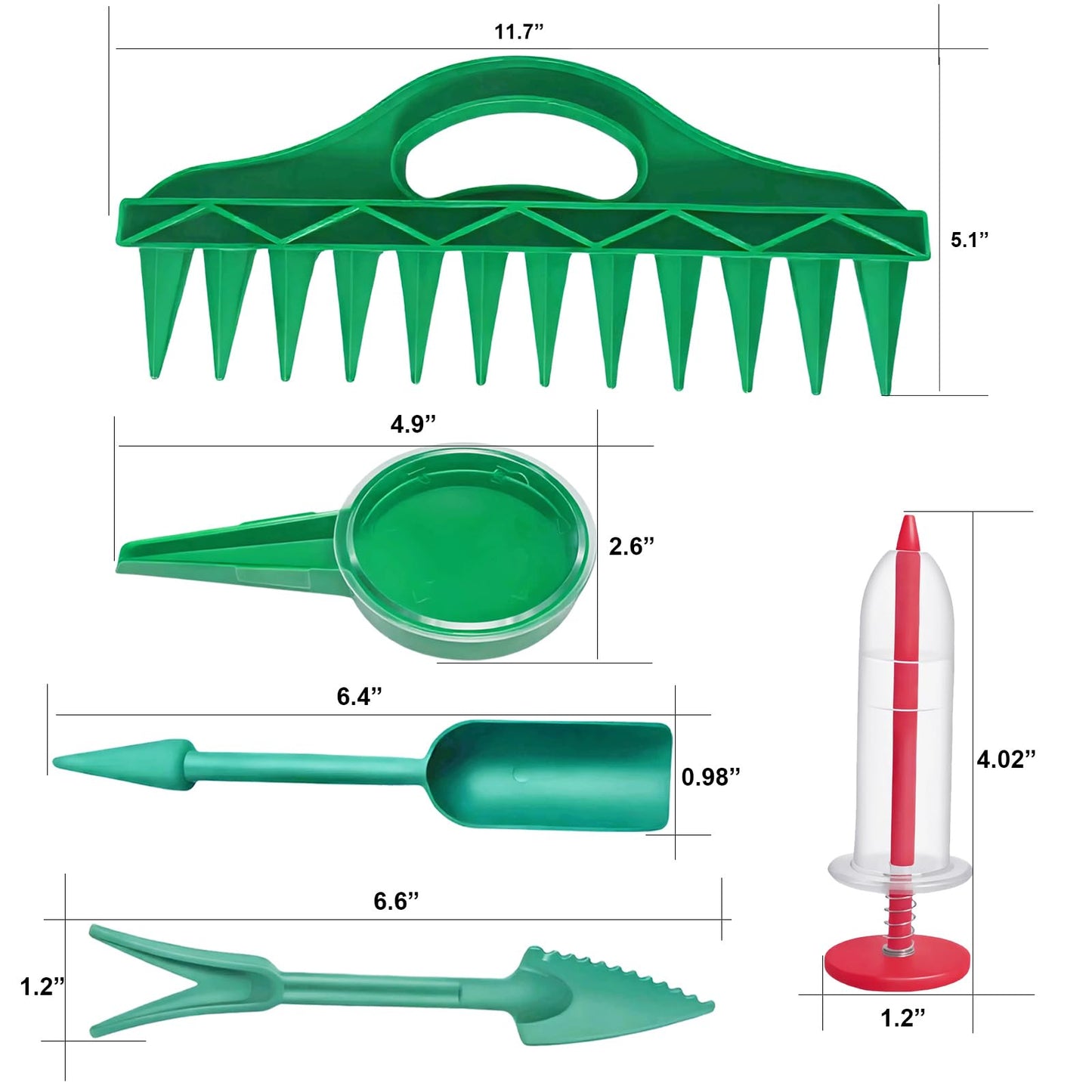 7PCS Mini Handheld Seed Spreader Set with Adjustable Speeds and 12-Hole Dibber Tool, Multifunctional Sowing Seeds Dispenser Planter Kit for Lawn Garden Farm Yard